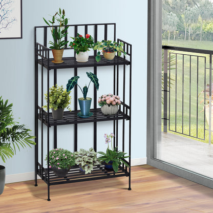 Outsunny Portable 3-Tier Plant Stand 61Lx29.5Wx120H cm Metal-Black