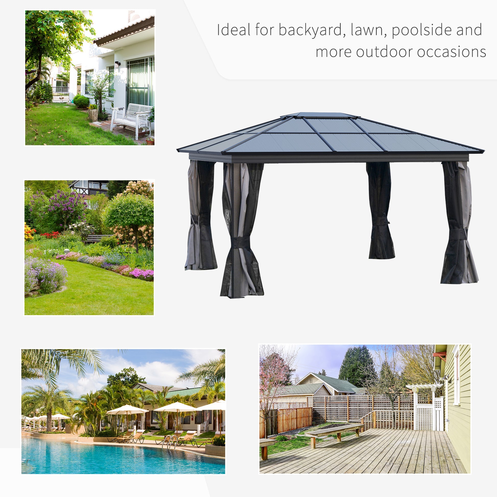 Outsunny 3.6 x 4m Hardtop Gazebo with UV Resistant Polycarbonate Roof & Aluminium Frame