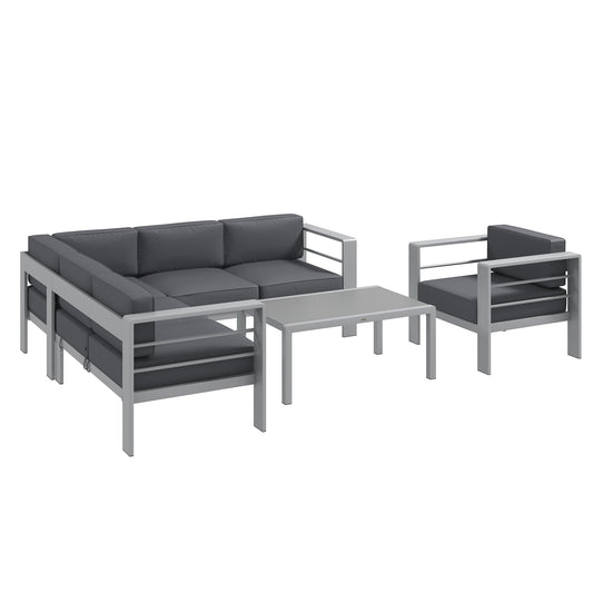 Five-Piece Aluminium Garden Sofa Set, with Glass-Top Table - Grey-0