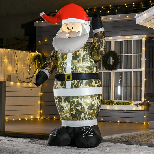 Homcom 8ft Christmas Inflatable Santa Claus in Camouflage Lighted Blow Up Decoration