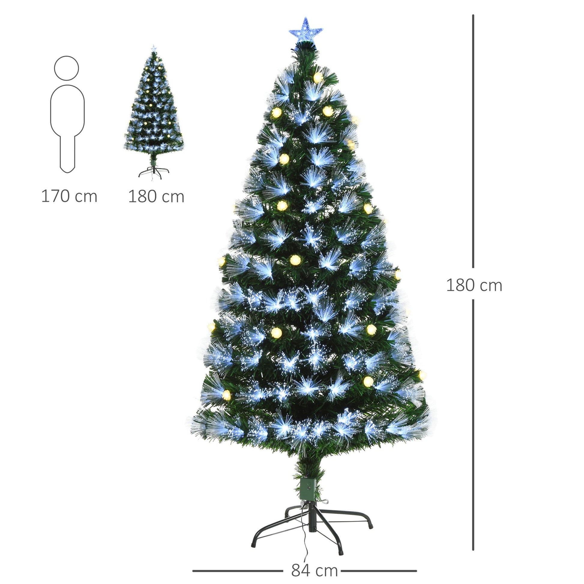 Homcom 6FT White Light Artificial Christmas Tree with 230 LEDs Star Topper Tri-Base Full Bodied Seasonal Decoration