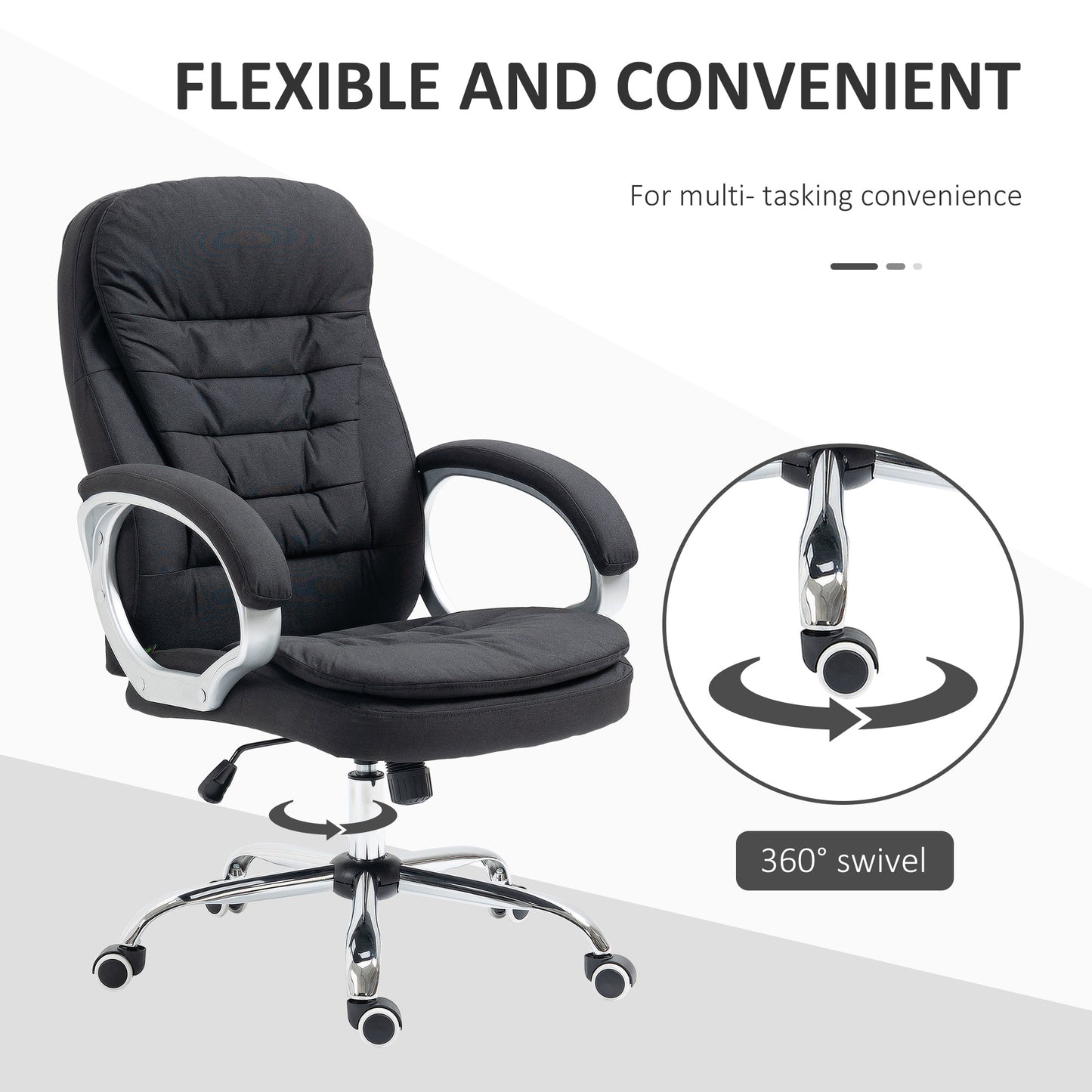 Vinsetto Ergonomic Office Chair Task Chair For Home With Arm Swivel Wheels Linen Fabric Black