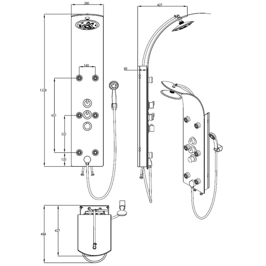 SCHÜTTE Glass Shower Panel with Thermostatic Mixer LANZAROTE Black