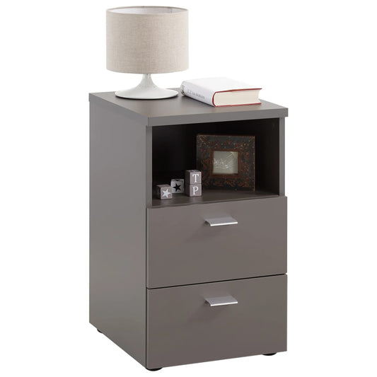 FMD Bedside Cabinet with 2 Drawers and Open Shelf Lava Grey