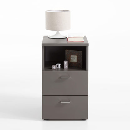 FMD Bedside Cabinet with 2 Drawers and Open Shelf Lava Grey