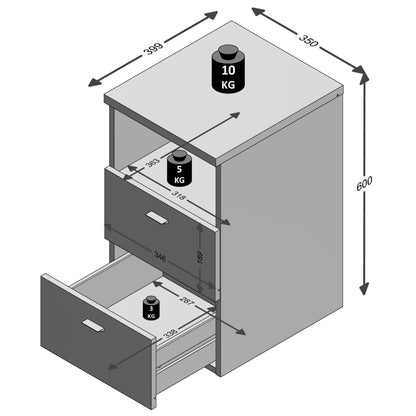 FMD Bedside Cabinet with 2 Drawers and Open Shelf Lava Grey