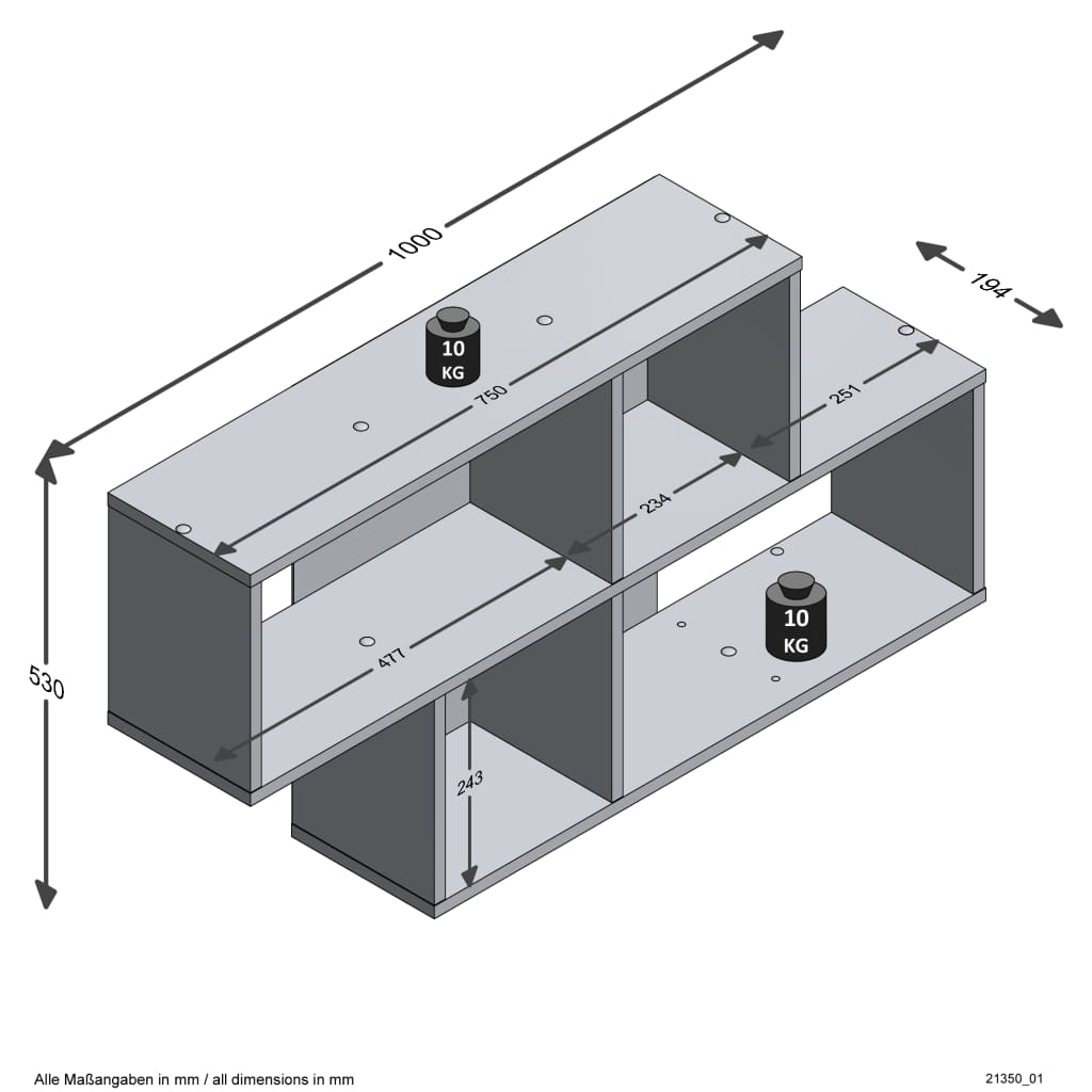 FMD Wall-mounted Shelf with 4 Compartments White