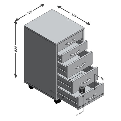 FMD Mobile 5 Drawer Cabinet Oak