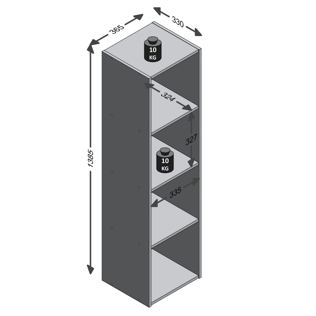 FMD Standing Shelf with 4 Compartments Concrete Grey