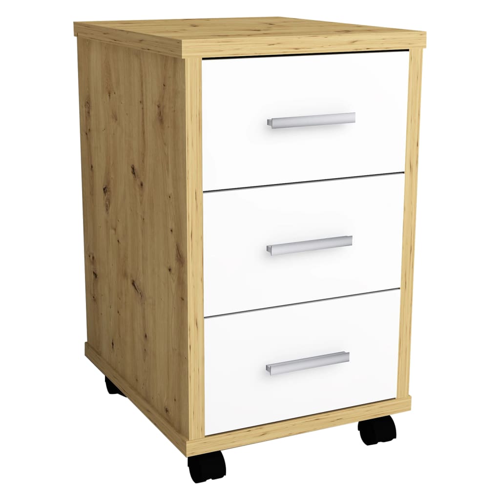 FMD Mobile Drawer Cabinet Artisan Oak Brilliant White