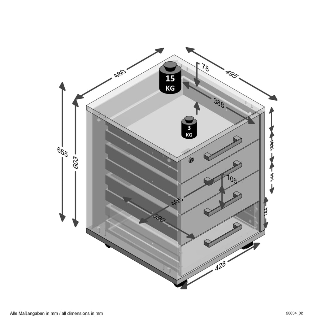 FMD Mobile Drawer Cabinet 48x49.5x65.5 cm White