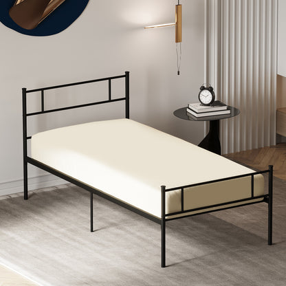 Homcom Single Metal Bed Frame Solid Bedstead Base with Headboard and Footboard