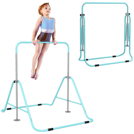 Kids Gymnastic Bar, with Adjustable Height, Foldable Horizontal Bars - Light Blue-0