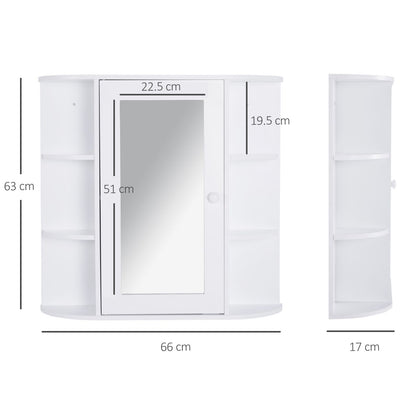 Homcom Wall Mounted Bathroom Cabinet with Mirror Single Door Storage Organizer 2-tier Inner Shelves White