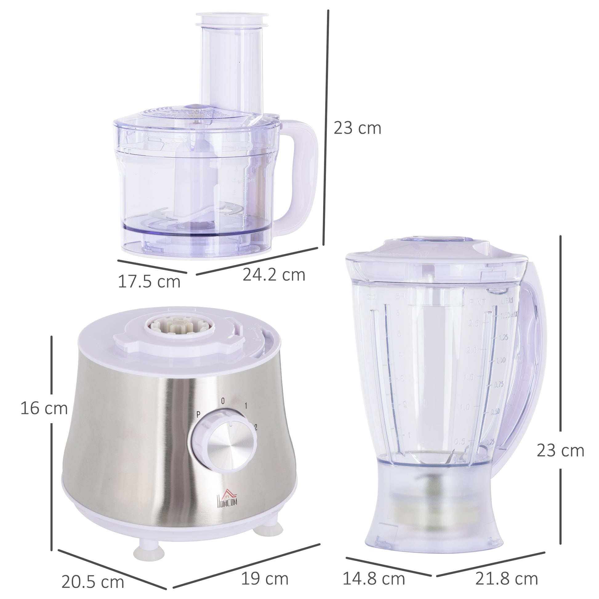 500W 1.5L Two Speed Food Processor White by Homcom