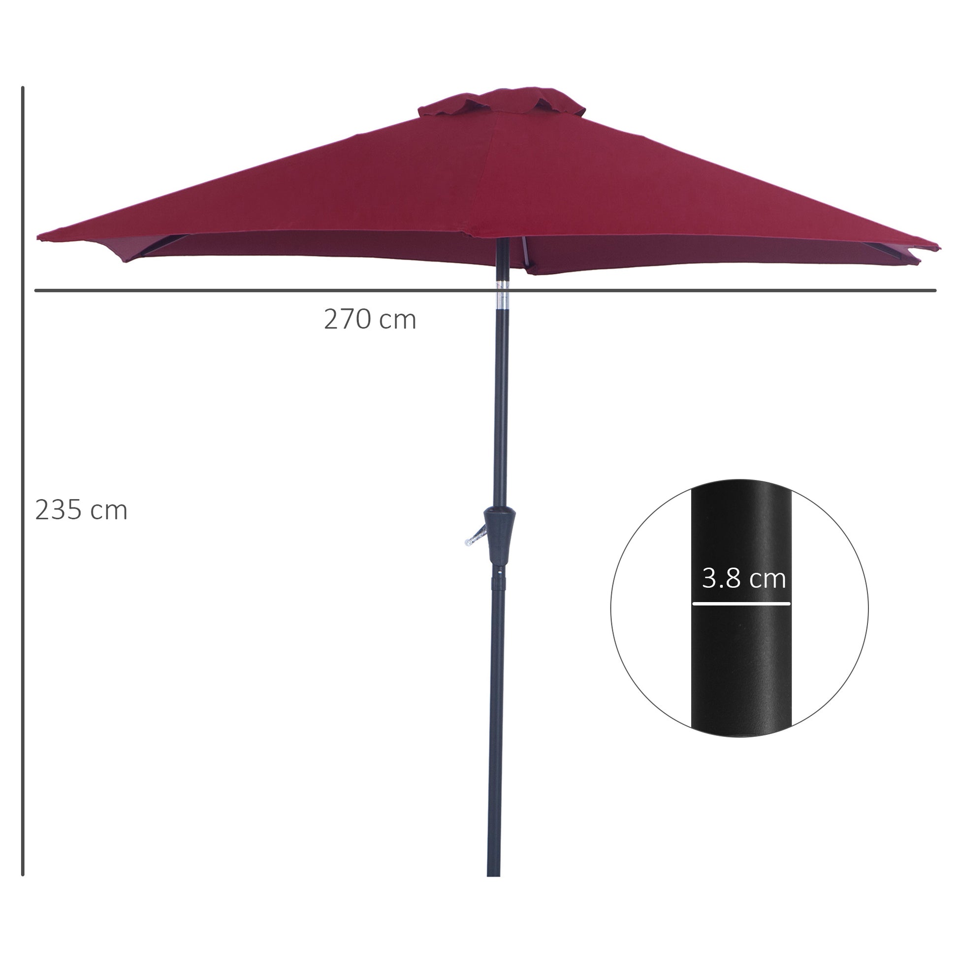 Outsunny 2.7M Garden Parasol Umbrella With Tilt And Crank