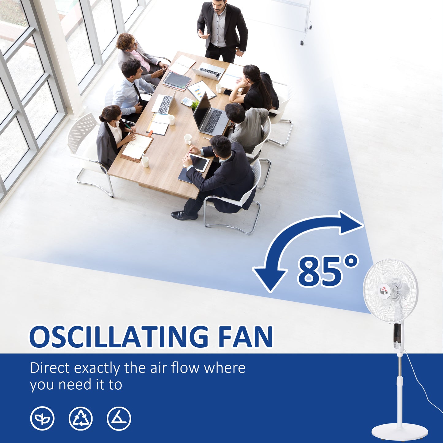 15" Oscillating Three Speed Adjustable Height Pedestal Fan With Remote White by Homcom