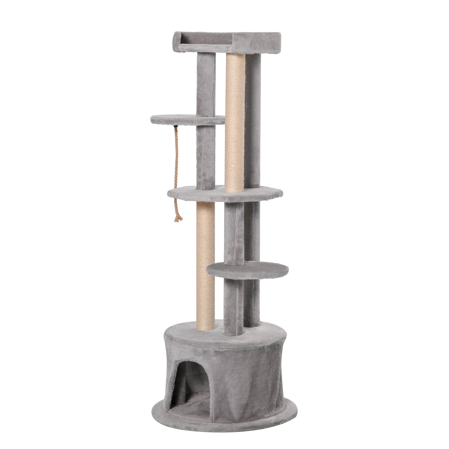 PawHut ?55 x 150H cm Cat Tree Multi-level Kitten Tower w/ Scratching Post Condo Plush Perches Grey