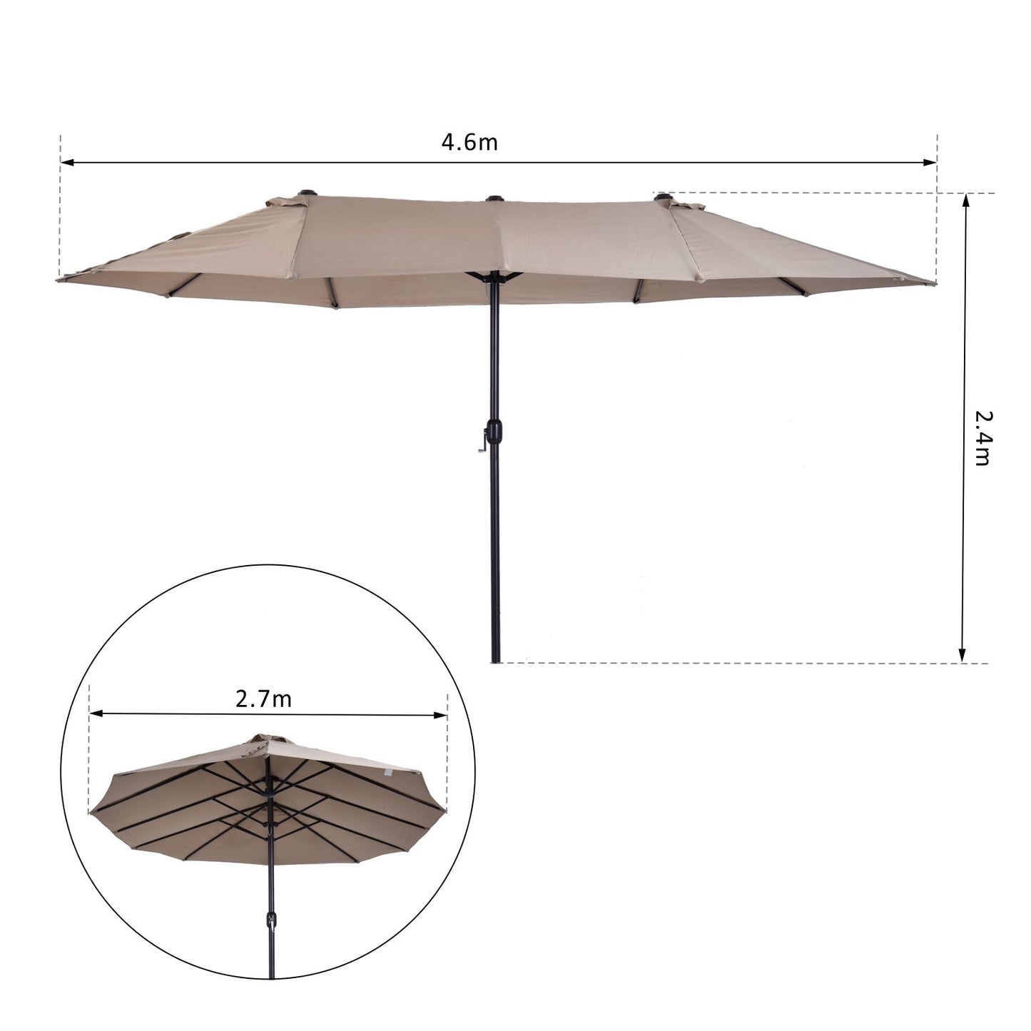 Outsunny 4.6M Double-Sided Patio Parasol Sun Umbrella-Tan