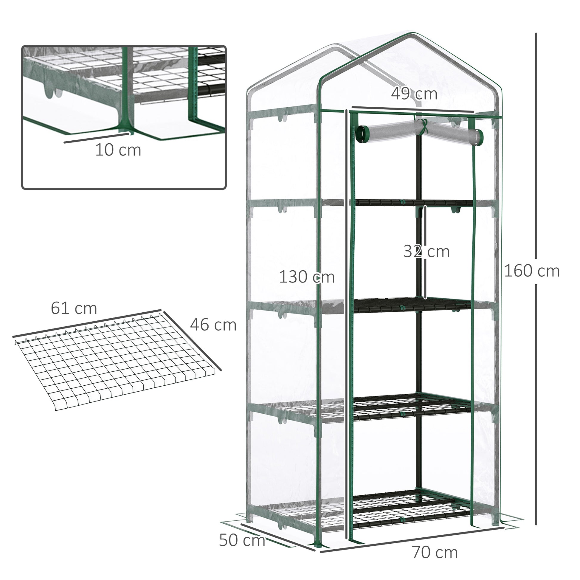 Outsunny 4 Tiers Mini Portable Greenhouse Plant Grow Shed Metal Frame Transparent Clear Cover 160H X 70L X 50W cm