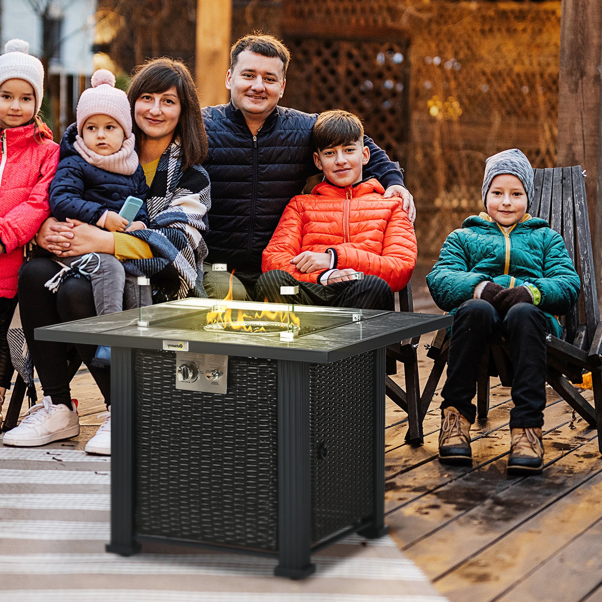 Outsunny Outdoor PE Rattan Gas Fire Pit Table