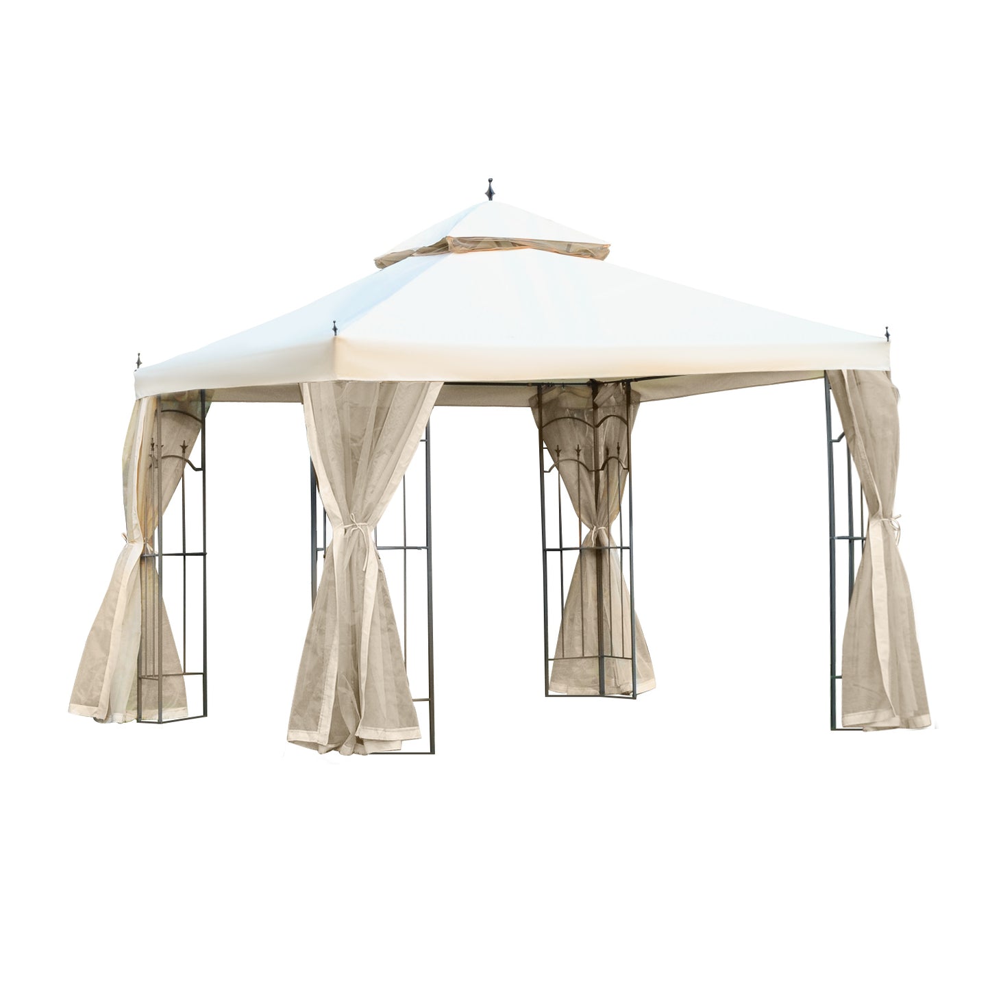 Outsunny 3(M)x3(M) Garden Gazebo Double Top Outdoor Canopy Patio Event Party Wedding Tent Backyard Sun Shade with Netting - Cream White