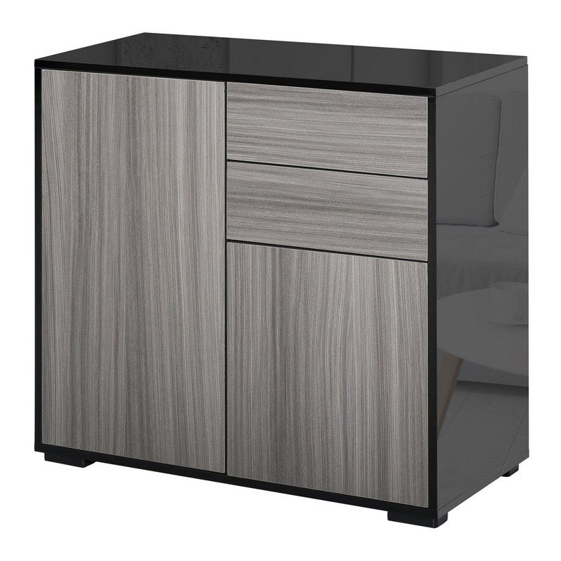 Homcom High Gloss Frame Sideboard Push-Open Design With 2 Drawer For Living Room Bedroom Light Grey And Black