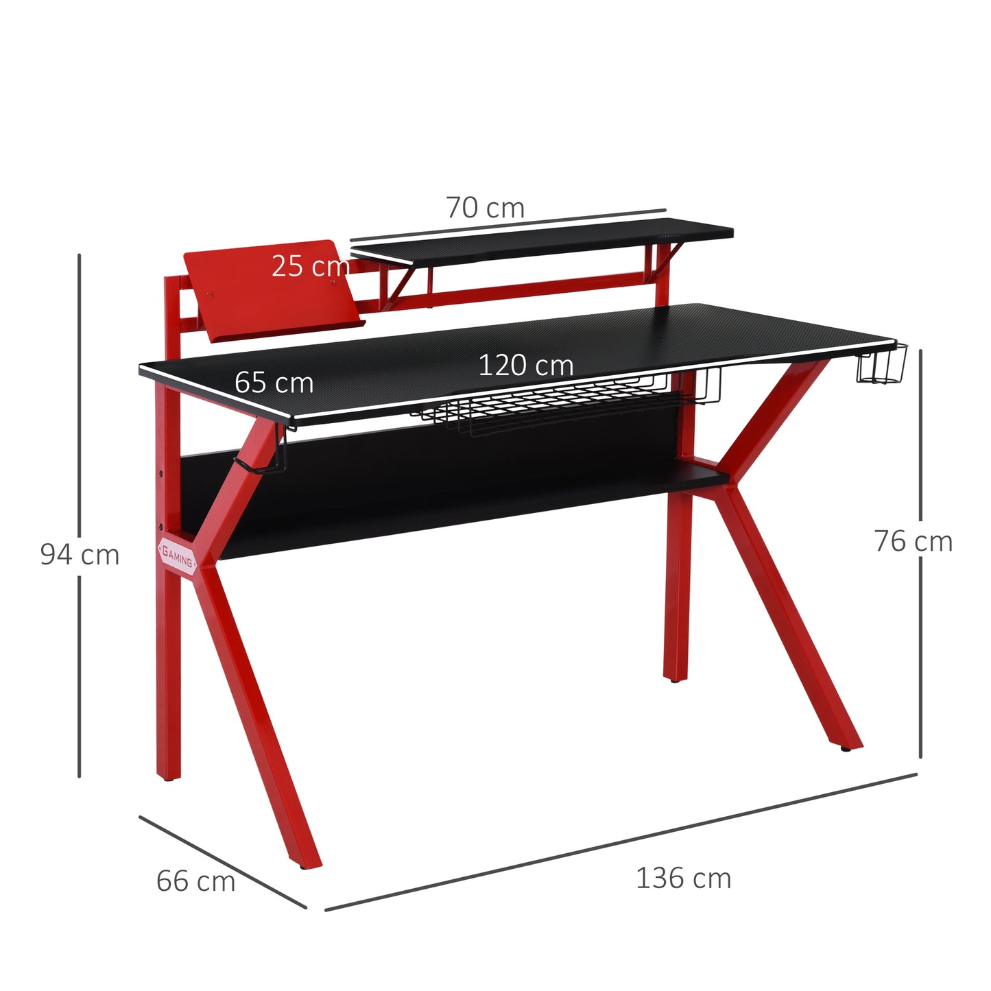 Homcom Gaming Desk Computer Table with Monitor Stand