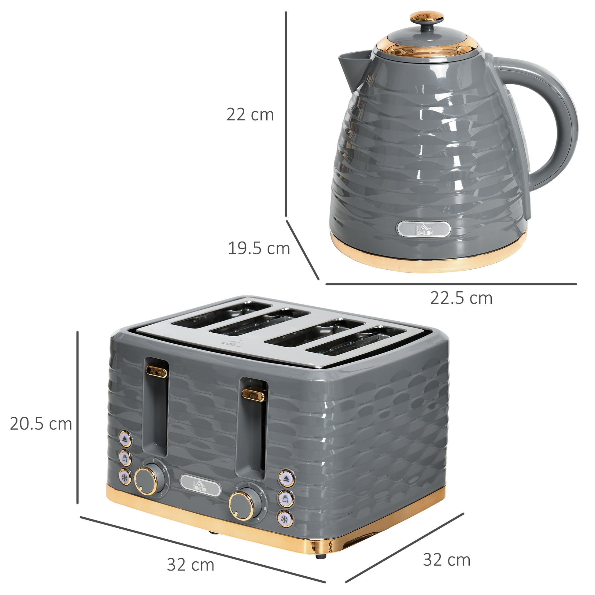 Kettle & Four Slice Toaster Set Grey by Homcom