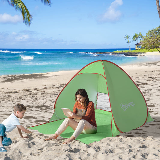 2-3 Person Pop up Tent Beach Tent Hiking UV 30+ Protection Patio Sun Shelter (Green)-0