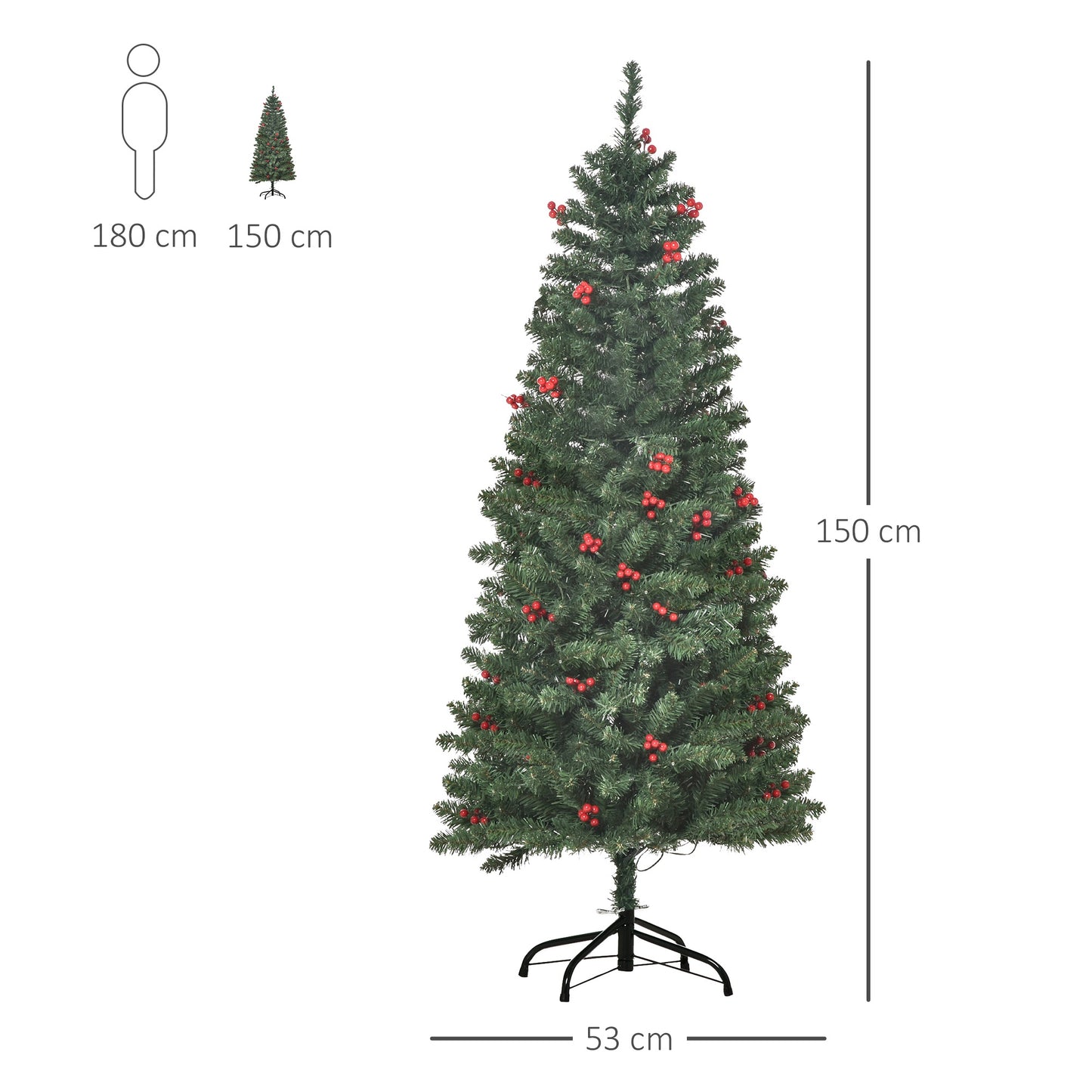 Homcom 5FT Prelit Artificial Pencil Christmas Tree with Warm White LED Light