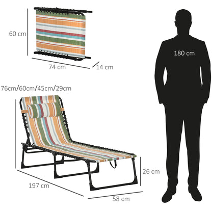 Outsunny Folding Sun Lounger Beach Chaise Chair Garden Reclining Cot Camping Hiking Recliner with 4 Position Adjustable