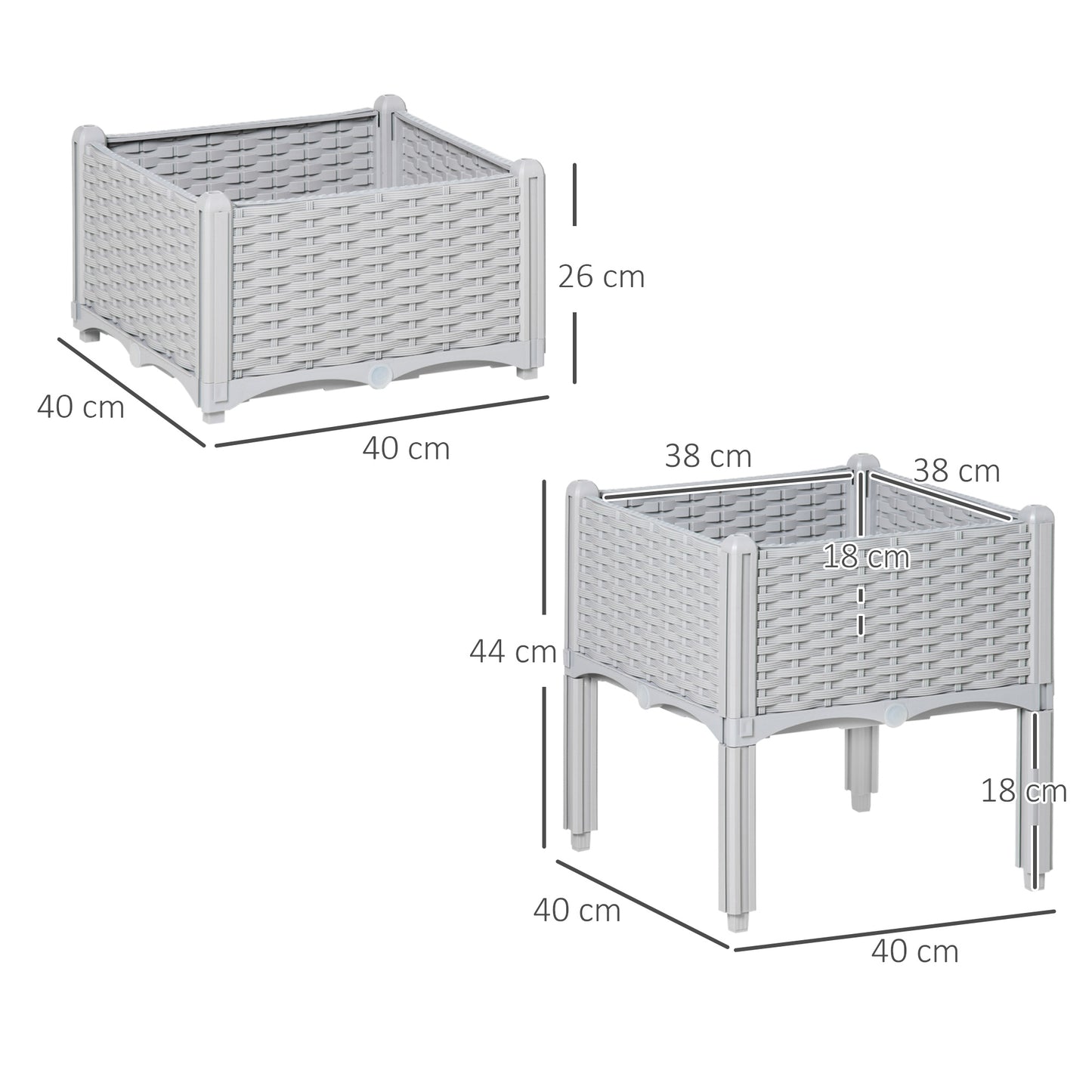 Outsunny Raised Flower Bed Vegetable Herb Plant Stand Lightweight - 40L x 40W x 44H CM