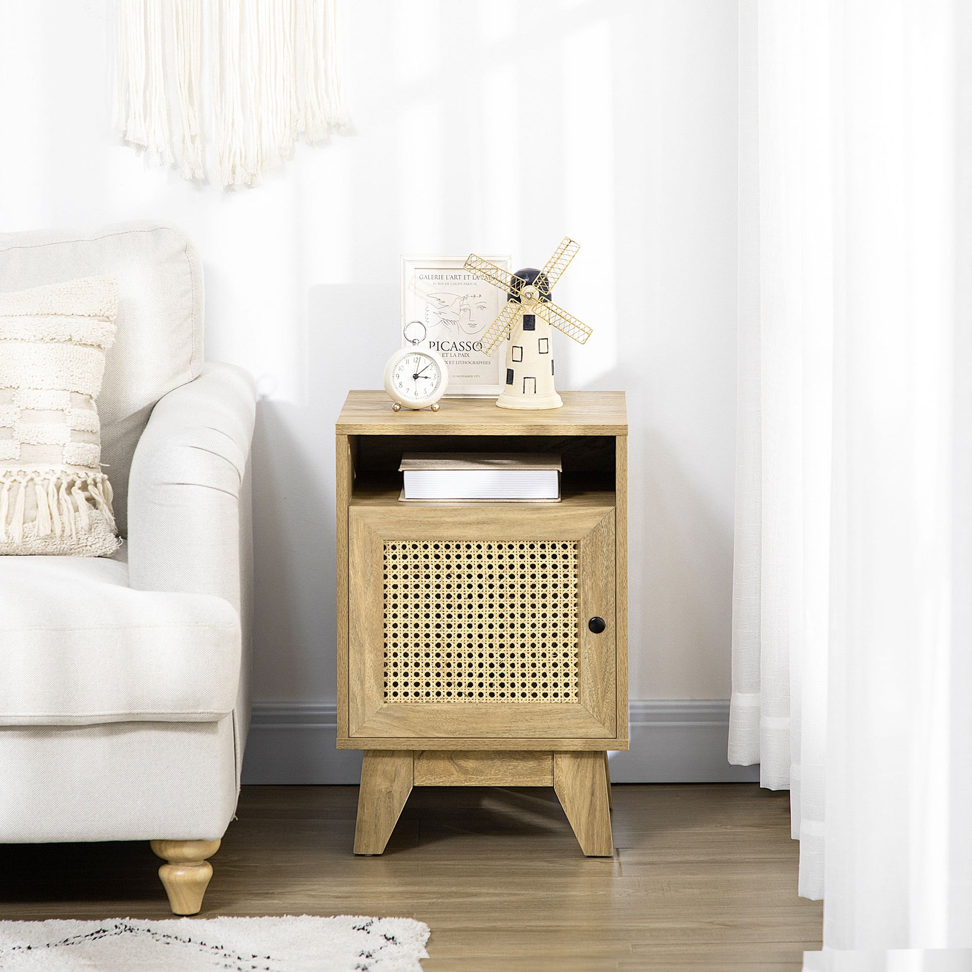 Homcom Bedside Table with Rattan Element