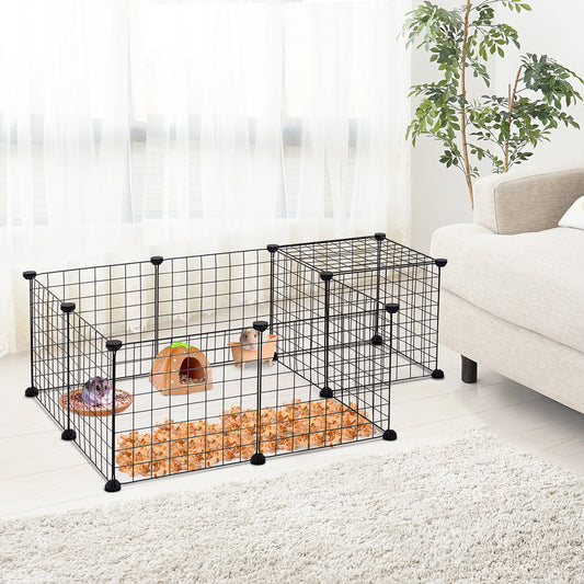 PawHut DIY Pet Playpen Metal Wire Fence 12 Panel Enclosure Indoor Outdoor Guinea Pig Rabbit Small Animals Cage Black