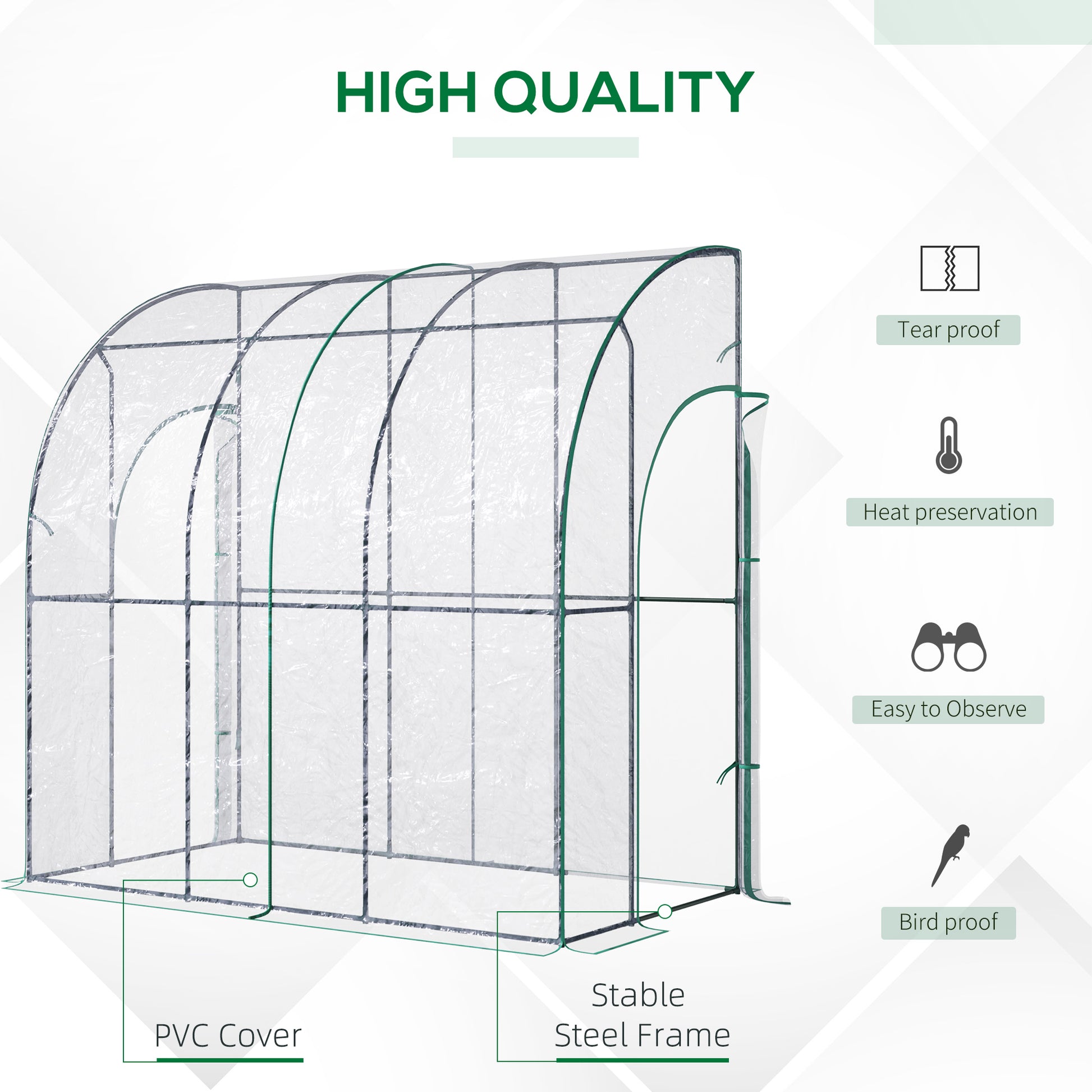 Outsunny Outdoor Walk-In Lean To Wall Tunnel Greenhouse With Zippered Roll Up Door Pvc Cover Sloping Top