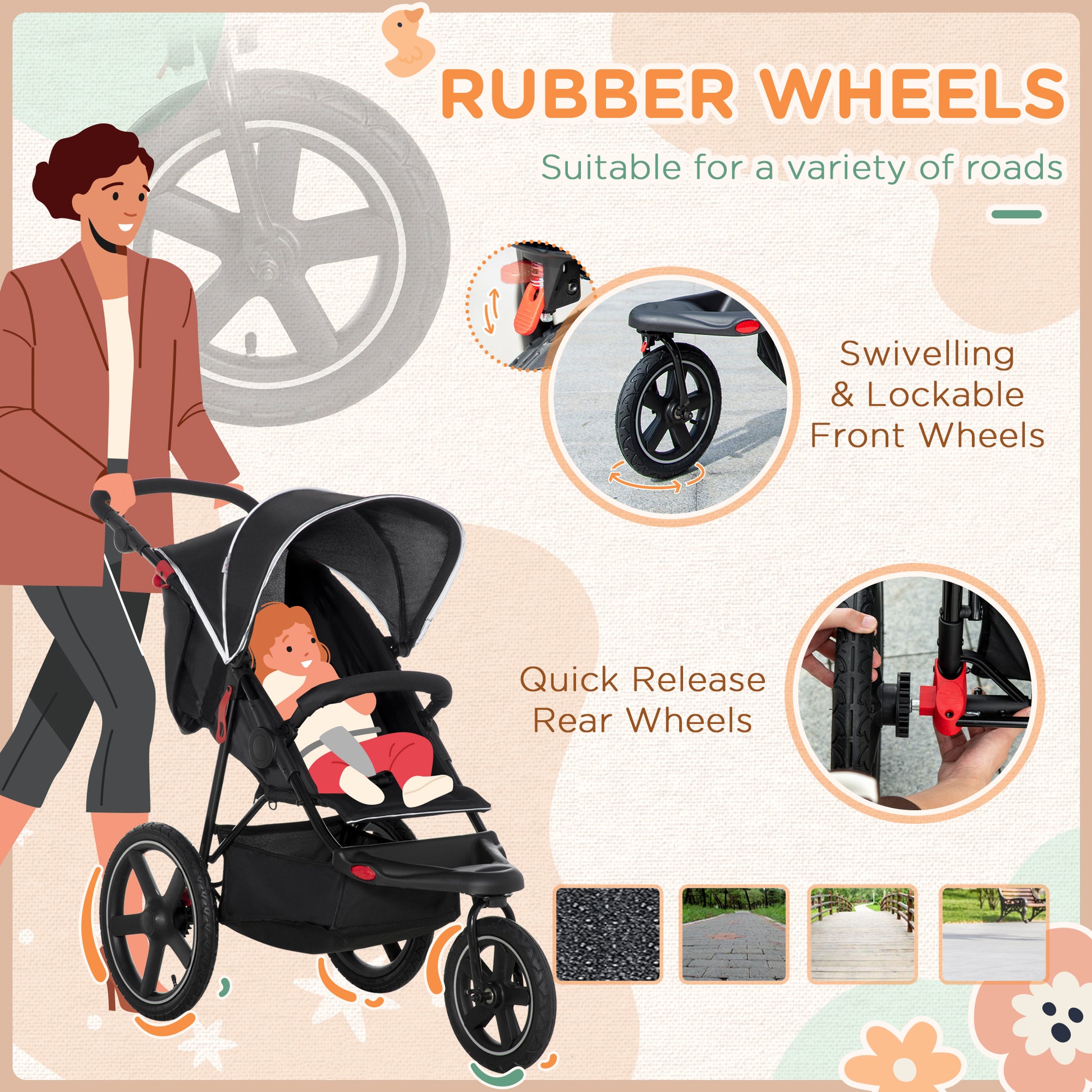 Homcom Three Wheeler Pushchair