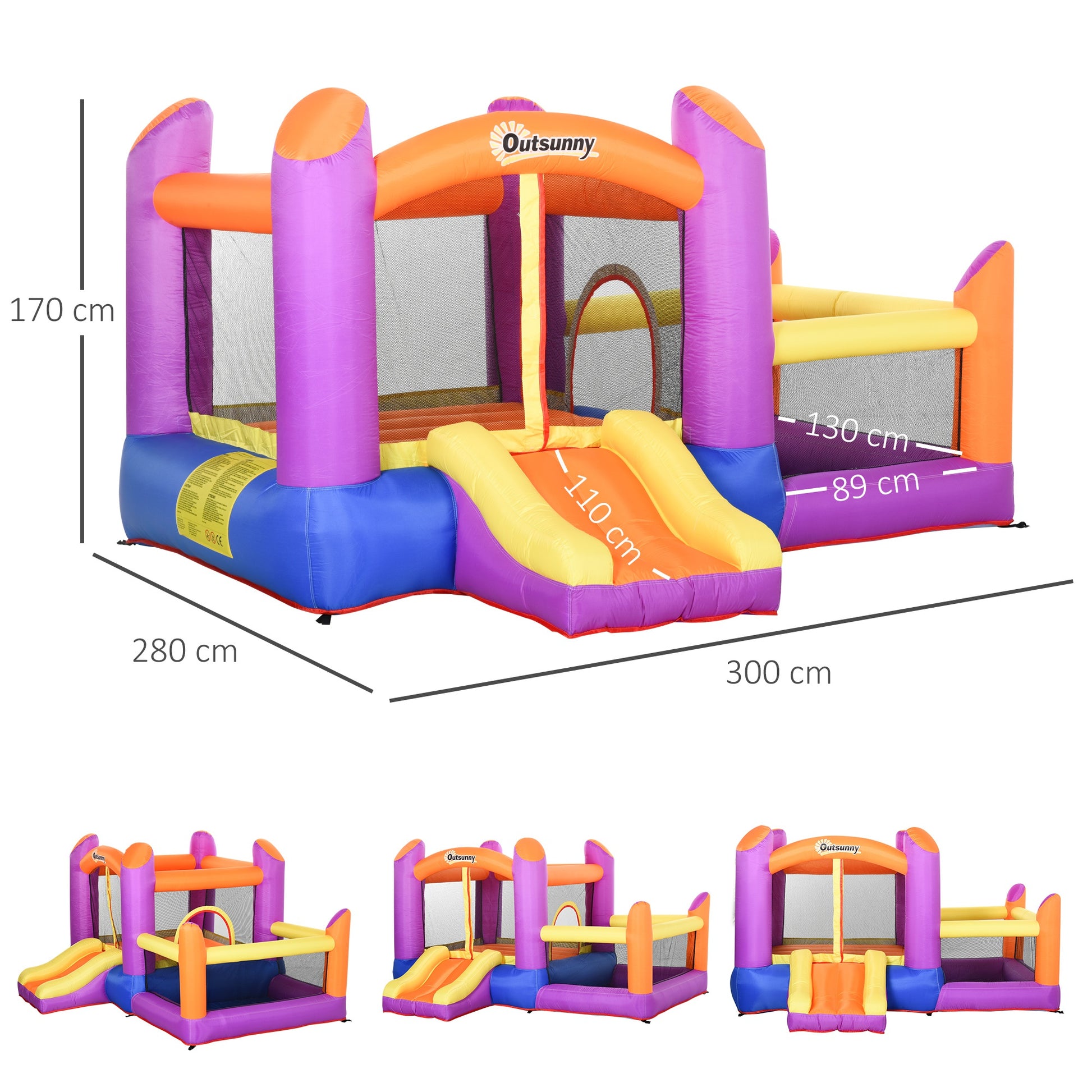 Outsunny Kids Bouncy Castle House Inflatable Trampoline Slide Water Pool 3 In 1 With Blower For Kids Age 3-8 Multi-Color 2.8 X 2.5 X 1.7M