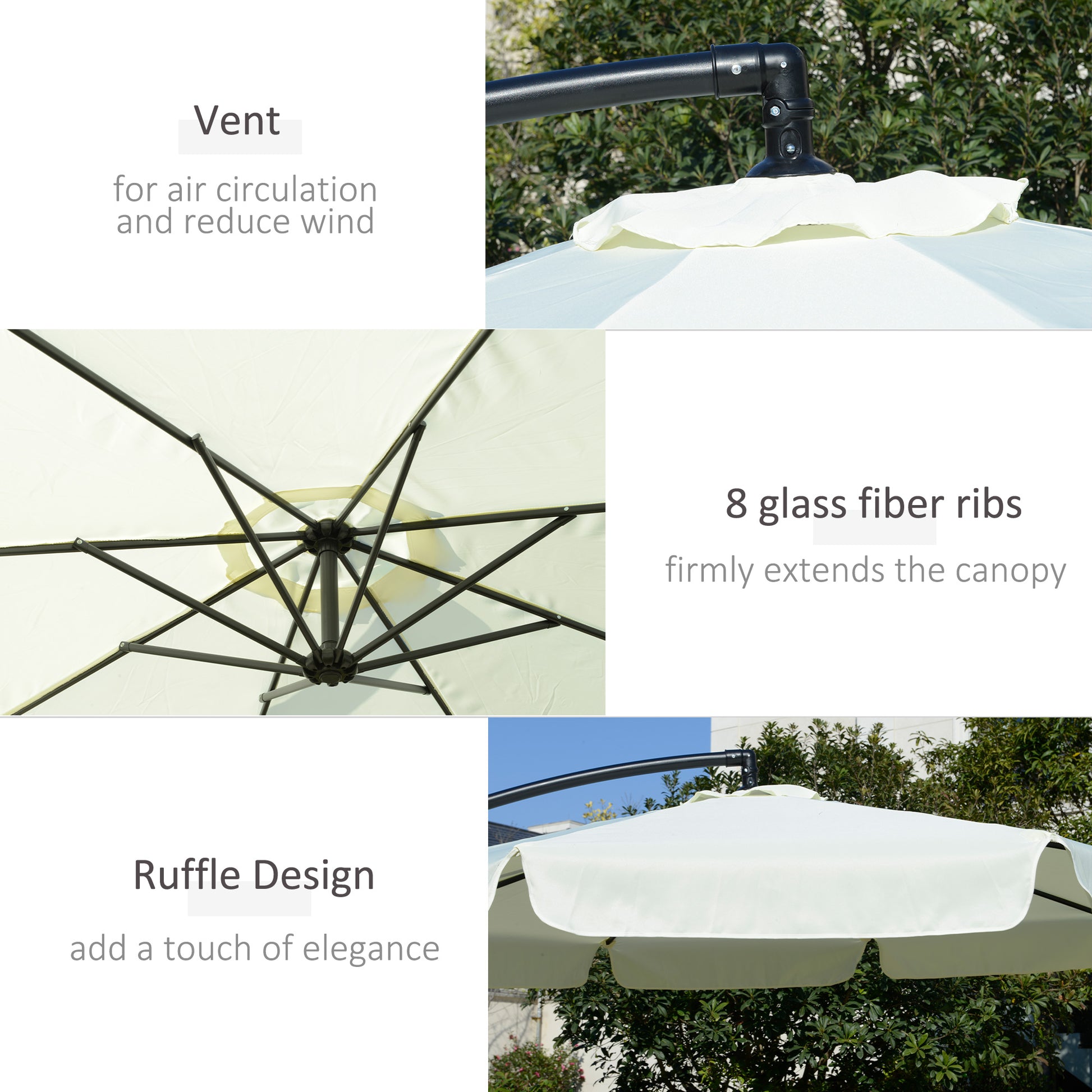 Outsunny 2.7M Garden Banana Parasol Cantilever Umbrella With Crank Handle And Cross Base For Outdoor