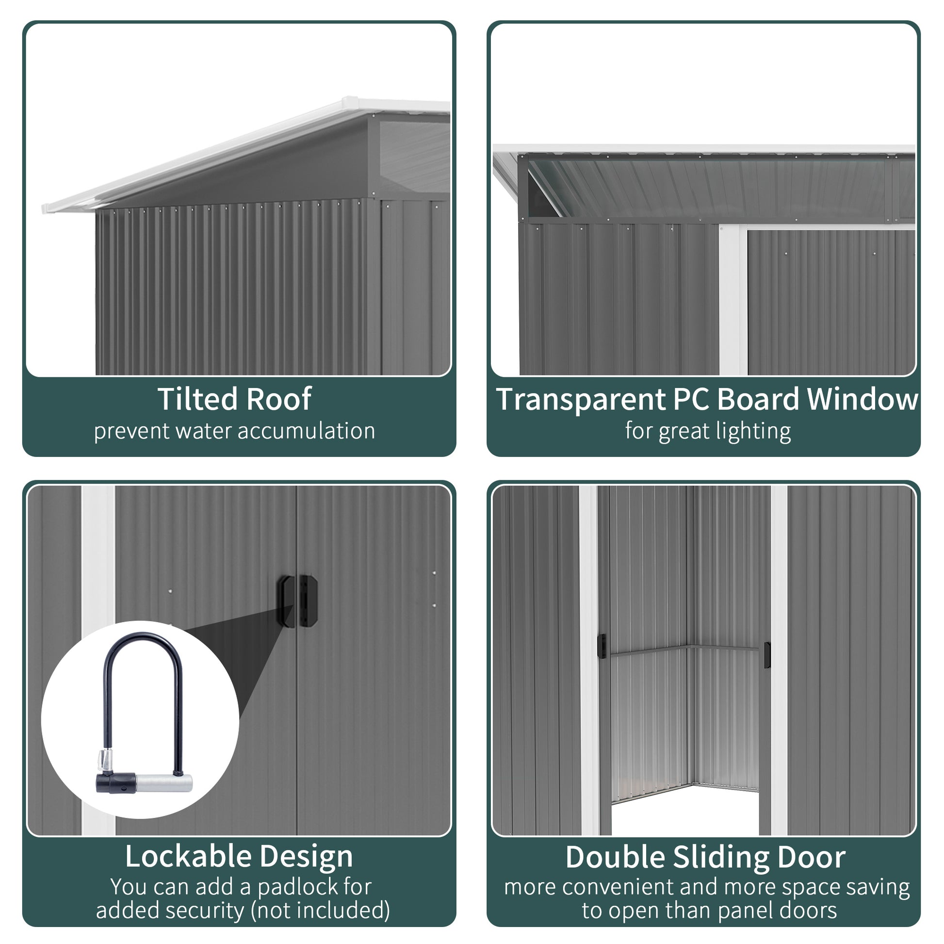 Galvanised 8.5 x 6' Double Door Pent Garden Shed With Ventilation Steel Grey by Steadfast