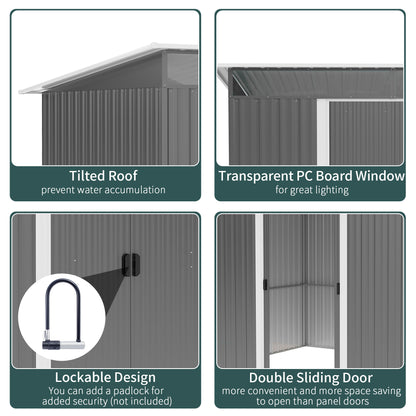 Galvanised 8.5 x 6' Double Door Pent Garden Shed With Ventilation Steel Grey by Steadfast