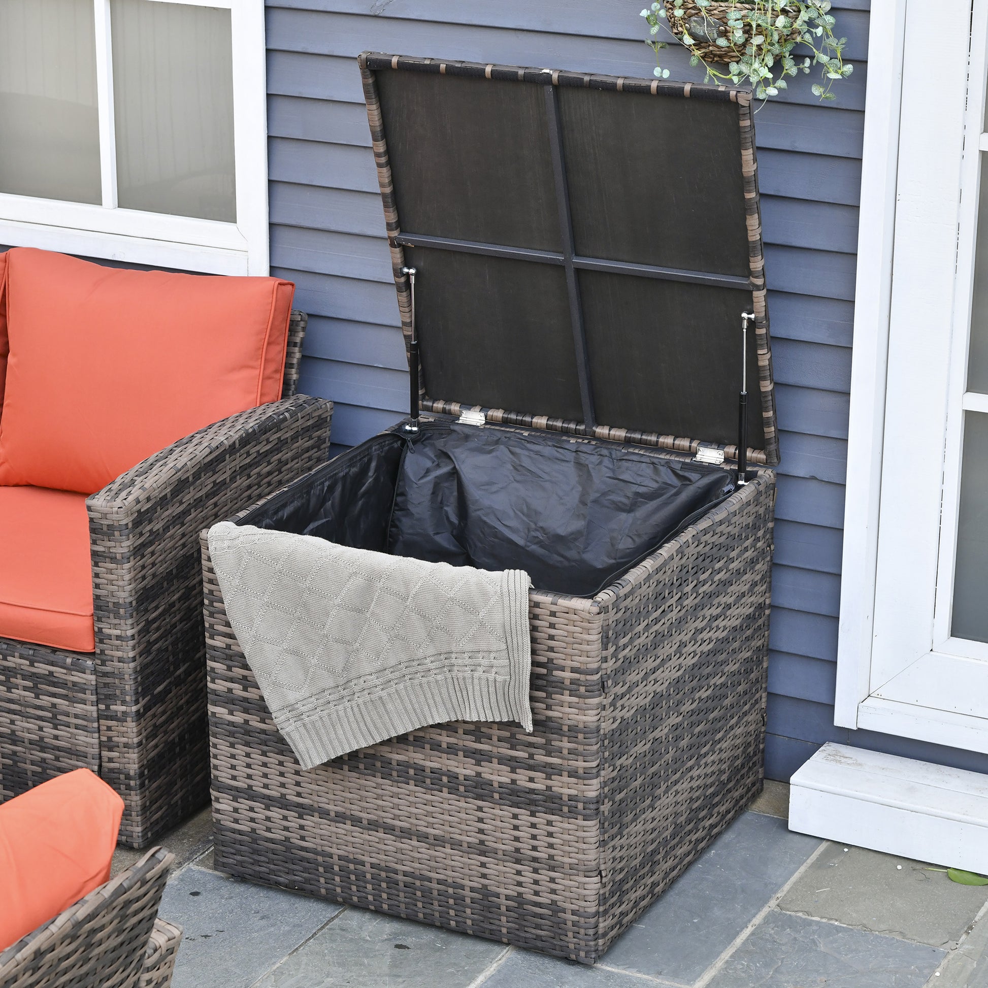 Outsunny 6 Piece Outdoor Rattan Wicker Sofa Set Sectional Patio Conversation Furniture Set w/ Storage Table & Cushion Mixed Brown