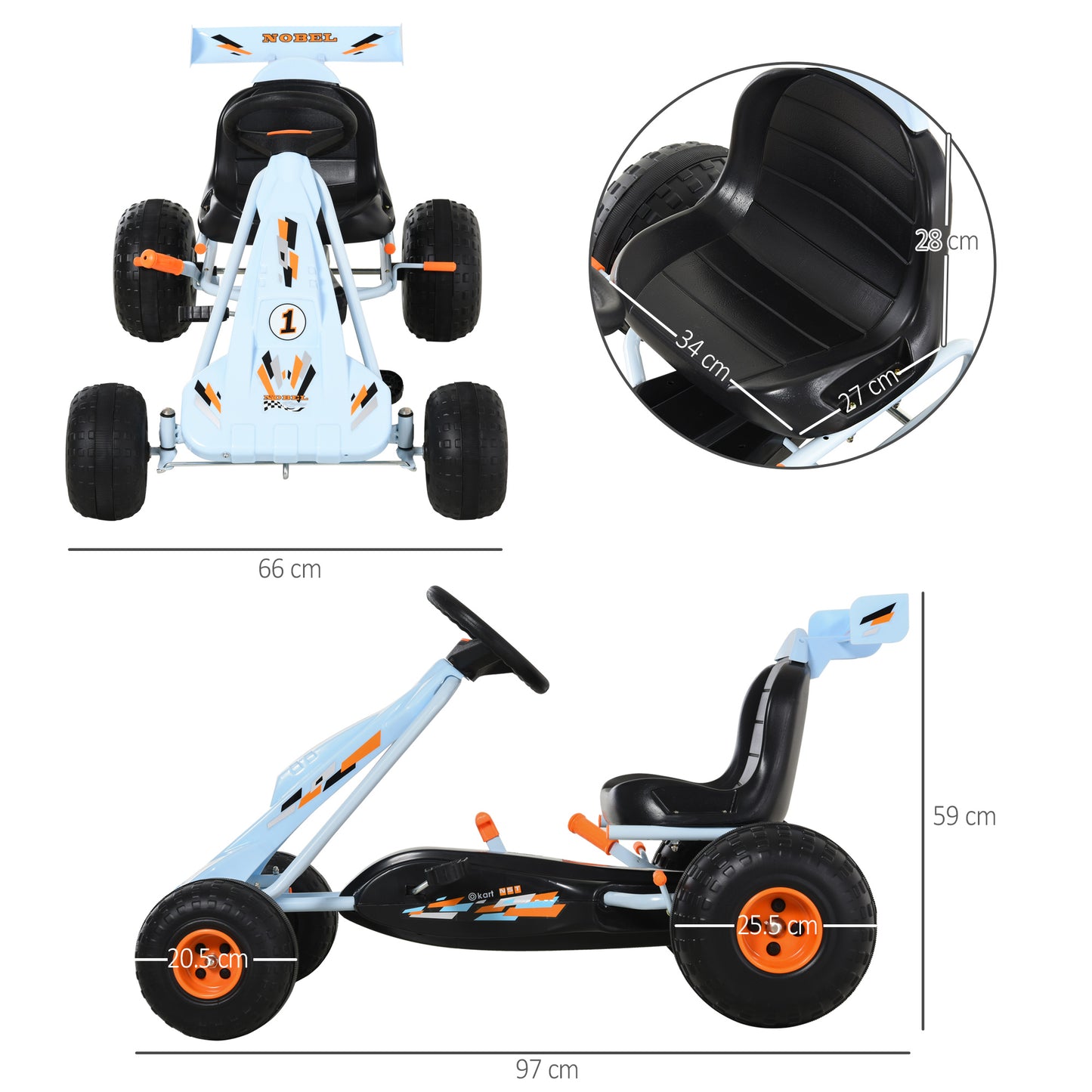 Homcom Kids Adjustable Seat PP Pedal Go-Kart Blue/Orange