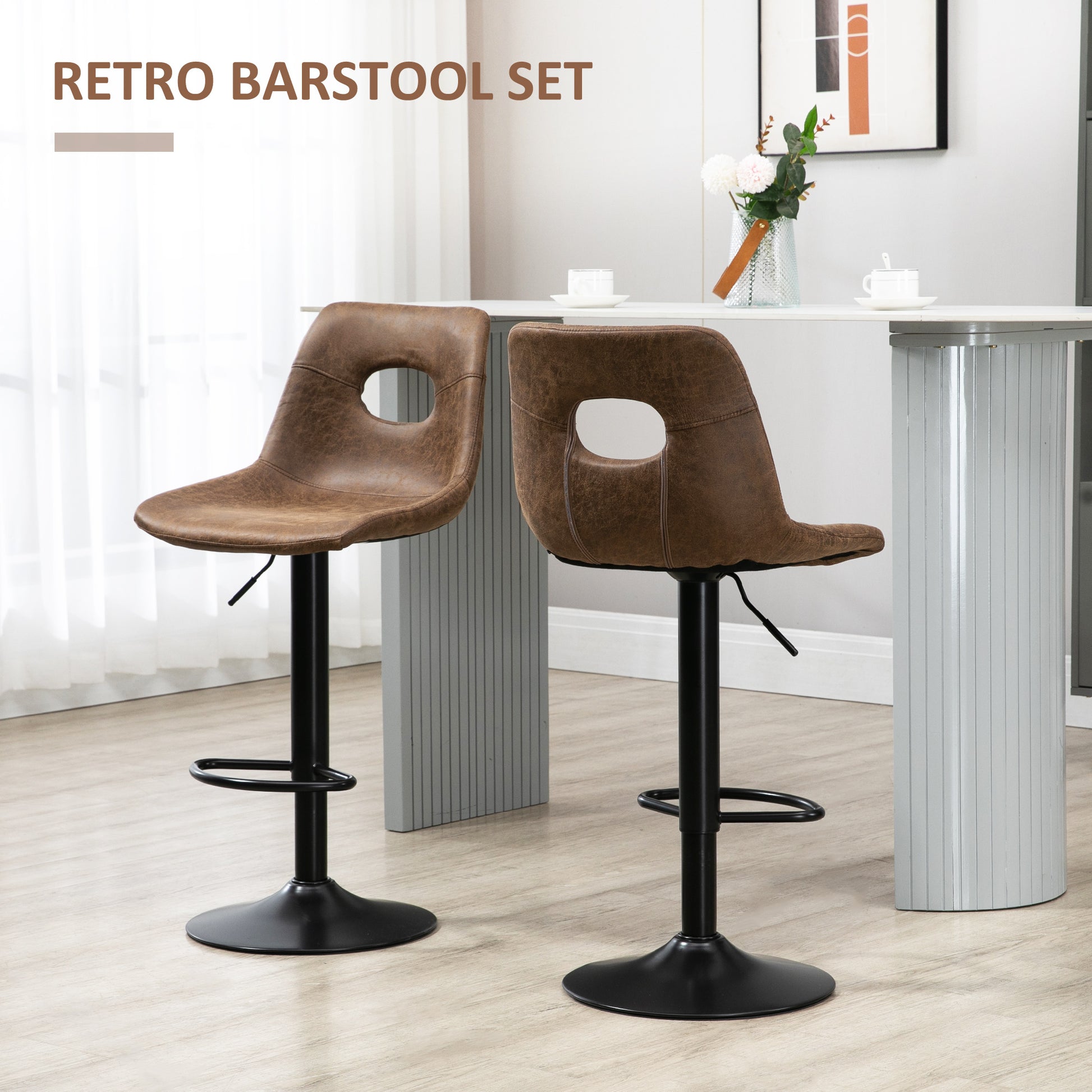 Homcom Set of Two Retro Bar Stools - Brown