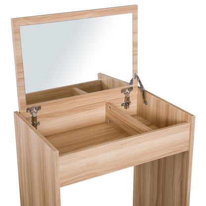 Homcom Dressing Table Set Padded Stool Dresser with Flip-up Mirror Multi-purpose - Wood Grain