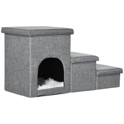 PawHut Dog Steps 3-step Pet Stairs with Kitten House and 2 Storage Boxes