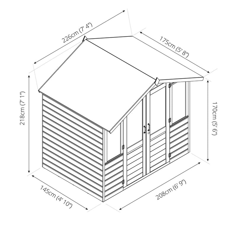 Mercia Bournemouth 7' 4" x 5' 8" Apex Summerhouse - Premium Dip Treated Shiplap