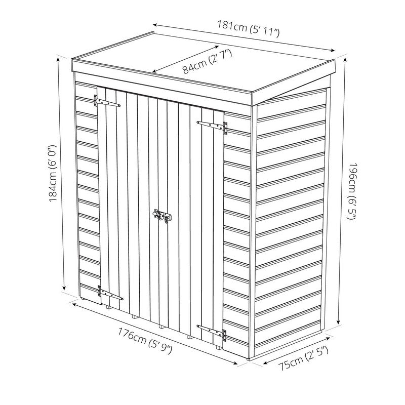 Mercia 5' 11" x 2' 9" Pent Shed - Budget Dip Treated Overlap