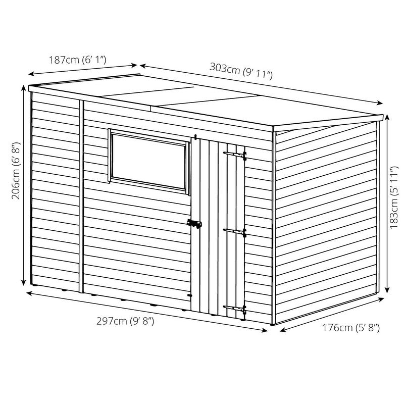 Mercia 9' 11" x 6' 1" Pent Shed - Budget Dip Treated Overlap