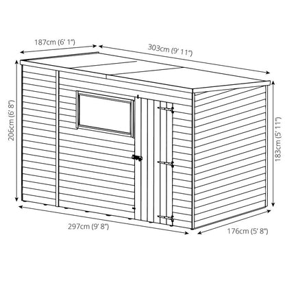 Mercia 9' 11" x 6' 1" Pent Shed - Budget Dip Treated Overlap